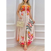 휴양지원피스 비치웨어 바캉스룩 휴양지룩 열대 인쇄 묶여 세부 Bandeau 맥시 드레스