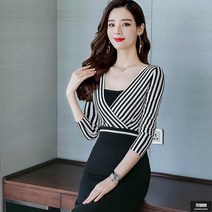 가바바 여성 원피스 이보다 더 고급스러울 수 없는 스트라이프 하객룩 원피스 G51039