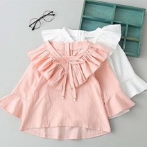아이하루 V라인 빅러플 나팔소매 블라우스