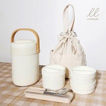 룩스라이프 스테인리스 3단 보온 도시락통, 보온도시락+가방+수저+내통(소)2개