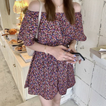 보드미 나시원피스 잔잔한 플라워패턴 와이드프릴 오프숄더 숏점프수트