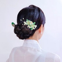 [레오넬] 그리너리_한복 비녀 혼주 뒤꽂이 헤어장식 헤어코사지 머리장식 웨딩 돌잔치 칠순잔치