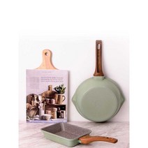 캡스톤 계란말이 후라이팬24CM 19CM 브런치 IH 인덕션 웍 에그팬 프라이팬세트, 가스용, 2종세트(사각에그팬+24수구딥팬), 올리브(논스틱코팅)