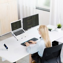 가전 노트북 브래킷 노트북 받침대 컴퓨터 거치대 더블스크린 사무용 데스크탑 모니터 데스크탑 조립식 선반 승강기 높이받침, 03 OA7X[듀얼 암＋듀얼 암]