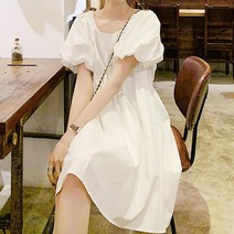 쉬블림로브 볼륨 숄더 스퀘어넥 미디 원피스 플라토 GW1776