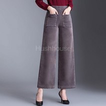 더샵패션 여성 가을 겨울 와이드핏 스트레이트 벨벳 코듀로이 밴딩허리 골덴 바지 루즈핏 팬츠 통바지 F9122