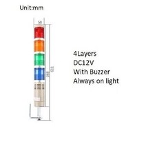 산업용 다층 안전 스택 알람 램프 측면 매달린 LED 신호 타워 경고등 DC12V24V AC110V220V 부저 포함, 4Layers 12V Buzzer, 1개