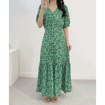 비비드 잔꽃무늬 플라워 반팔 쉬폰 롱 원피스