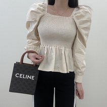 VANANA2 스모크밴딩 아방핏 스퀘어넥 퍼프 프릴 블라우스