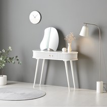 룸핏 레코드 원목 라운드 화장대 템바보드 고무나무 콘솔 수납 웨이브 미러 원형 비정형 거울 세트 1000, 화장대 단품, 화이트