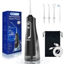 무선 워터 플로서 치아 클리너 치과 구강 세정기 피크 휴대용 및 충전식 310ml 물 탱크 IPX7 방수 가정 여행용 인피워든블랙 USA 미국, Black
