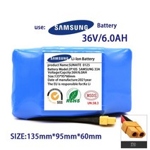 전동킥보드 배터리 정품 36v 팩 4400mah 4.4ah 충전식 리튬 이온 전기 자체 균형 스쿠터 호버 보드 외발 자전거, 36v6000mah