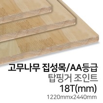 우드백화점 고무나무집성목_12T~30Tx1220x2440_AA_AC 탑핑거/사이드핑거/인테리어/, 18Tx1220x2440/탑핑거/AA등급
