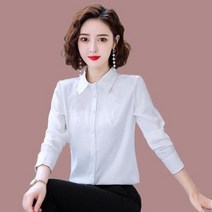 빅사이즈 블라우스 이쁜옷 여성 상의 큰옷 여성용 가을 버튼 업 셔츠 쉬폰 및 오피스 레이디 긴 소매 흰색