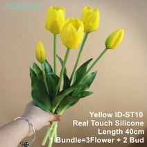 실리콘 튤립 (3 꽃 + 2 봉) 부케 리얼 터치 색 칼라 홈 인테리어 인공 웨딩 인디고, 10 IDST10