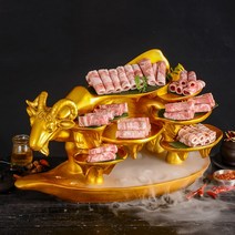 황금 양 모양 고기 접시 드라이아이스 하이엔드 호텔, 황금색대형양모양접시길이60너비40높이30