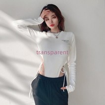 여성 바디프로필상 하이레그 바디수트 허리끈 바디슈트 순색 블럭킹 긴소매티녀