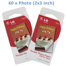핸드폰사진인화기 사진출력기LG 포토 프린터용 2x3 인치 Zink PS2203 모바일 프린터 30-60 매 PD221/PD25, 02 60 Sheets