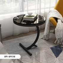 코너테이블 소파사이드테이블 대리석 이동식 베드1인용 원형 테이블 심플, 블랙 +블랙