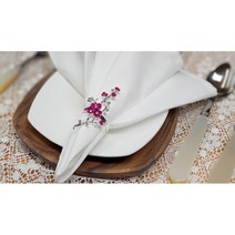 웨딩포 냅킨링 냅킨홀더 실버 메탈 홍매화 Napkin Ring Silver Metal Magenta Flower, 1개