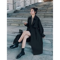 여성 가죽 트렌치코트 레트로스-빈티지 튜닉 캐주얼 롱 코트 여성용 느슨한 더블 브레스트 블랙 카키 윈드 브레이커 2022 가을 패션 디자인