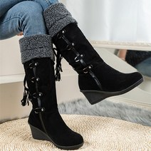 어그부츠 겨울 슈퍼 하이힐 무릎 부츠 여성 Uggs 웨지 Tassels 면화 플러스 크기 42 zapatos de mujer