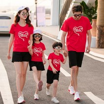 여름패션 유치원 에코 패션쇼 사랑하트 패밀리룩 여름옷 온가족 일가 세식구 네 형 언니 남동생 585140346, 110 야드, 레드 색티셔츠 블랙 바지