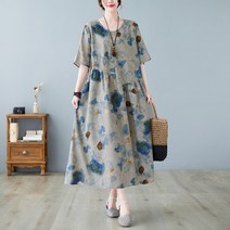 아이엠몽 여성 라운드넥 루즈핏 빅사이즈 반팔 원피스 마호노