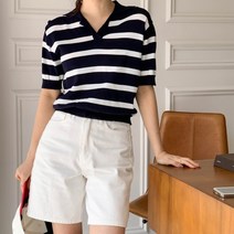 코지 암라데스 단가라 오픈 카라 크롭 반팔 니트