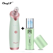 초음파 피부마사지기 얼굴 탄력 마사지기 뷰티디바이스 탄력 ckeyin ems led 라이트 테라피 스킨 케어 머신 스킨 스크러버 전기 블랙헤드 리무버 nano spray, 1-협력사, 그린 세트 2개