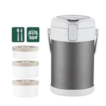 Bullcaptain점보도시락 일체형 세트 올 스테인레스 알찬 더큰 보온도시락 4단 도시락통, 그레이2.2L