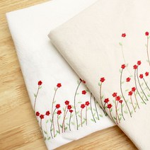 짱패브릭 2줄 야생화자수 워싱광목 원단 패브릭#, 내추럴