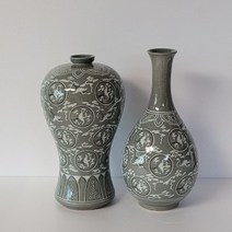 고려청자 상감운학문 매병주병 세트 2 고품격도자기 상감기법 뛰어난 비취색과 문양