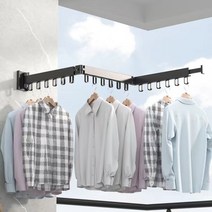 GAPINO 베란다 빨래건조대 벽부착 무타공 접이식 빨래건조대 아파트 건조대 벽걸이 빨래건조대 3단식 튼튼한 스텐 창틀 건조대, 블랙, 1개