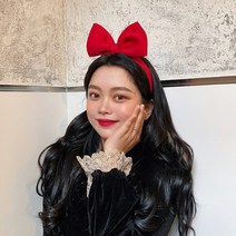 동화 속 백설공주 리본머리띠 체육대회 왕리본 헤어밴드 (블랙/레드)