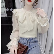 신축성좋은블라우스 주름 요루 쉬폰블라우스 왕리본 레이스 여리여리블라우스