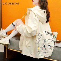 JUST FEEL!NG 여자 작업복 여성코트 후드 캐주얼 자켓 패션 후드집업 캐릭터 프린팅 츄리닝 스포츠의류 코트