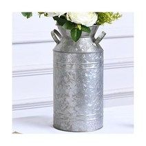12 키가 큰 아연 도금 금속 농가 주석 우유 캔 현관 장식용 소박한 골동품 키 휘젓기, Silver