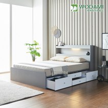 우아미가구 모노 라임 LED 수납 슈퍼싱글 침대+CL텍스 DM5333 착불, 그레이