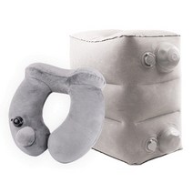 여행용 다리 쿠션 발받침대 풋스툴 책상발받침대, [패키지] 높이조정 발 패드 회색 + U 베개 회색