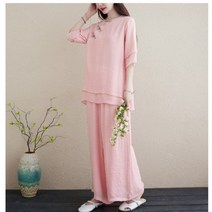 중년 린넨 생활한복 세트 요가복 7부 셔츠 치마바지 투피스 정장