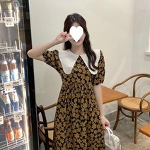 둥근 빅카라 봄 벌룬 루즈핏 퍼프소매 롱원피스 팔뚝커버 레트로 드레스