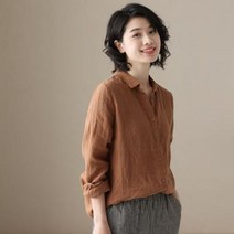 여성 면마 셔츠 봄 여름 가을 캐주얼 베이직 긴소매 오버핏 심플 무지 여자 남방 상의 2023 women linen shirt XK0589