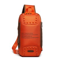 도난방지 가방 팩세이프 여행 백팩 OZUKO 남자를위한 도난 방지 리벳 숄더 백 USB 충전 방수 메신저 Crossbody 남성 가슴 팩 슬링 패션