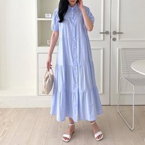 다잇템 여자 티어드 셔츠핏 피서 순면 반소매 롱원피스