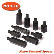 500 개몫 m3 남성 x m3 여성8mm 스레드 6mm 블랙 나일론 standoff 스페이서