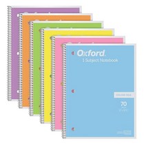 Oxford 대학용 스프링 유선 공책 파스텔 핑크 오렌지 옐로우 그린 블루 퍼플 8 x 10.5 인치 70매 6개 (63756), Multicolor