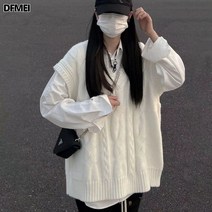 DFMEI.베스트 패션 브이넥 레이어드 커플 니트 나시 니트+긴팔 셔츠 투피스