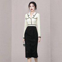 정장 봄 가을 겨울 트위드 원피스 트위드 아나운서 상견례 배색 옷차림 30대 40대 50대 미시룩 명품 수입 보세 복장 백화점 프리오더 빅 사이즈
