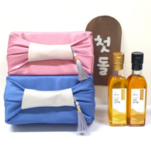 돌잔치 답례 돌답례품 돌선물 양단보자기포장 아기선물, 인디핑크, 국산 들기름 200ml